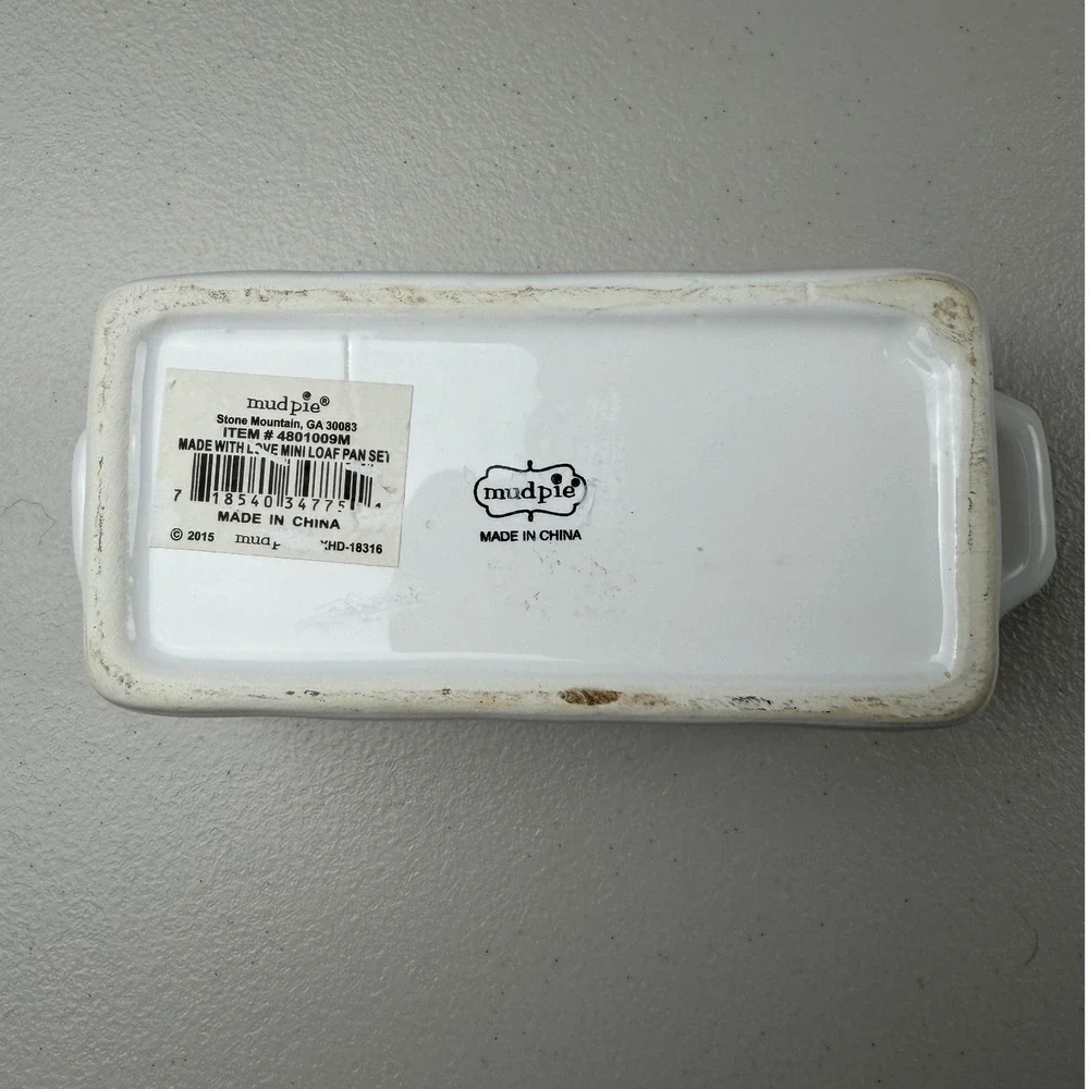 Mud Pie Made With Love Mini Loaf Pan‎ White Ceramic Baking Dish 4801009M